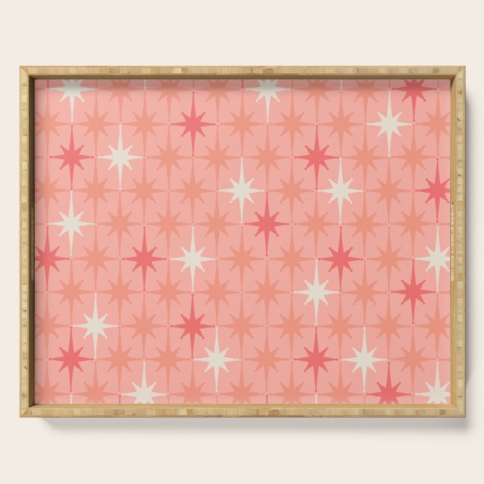 Mid Century Modern Retro Atomic Stars Pattern in Pink Peach Tones Serving Tray Gallery Image 1