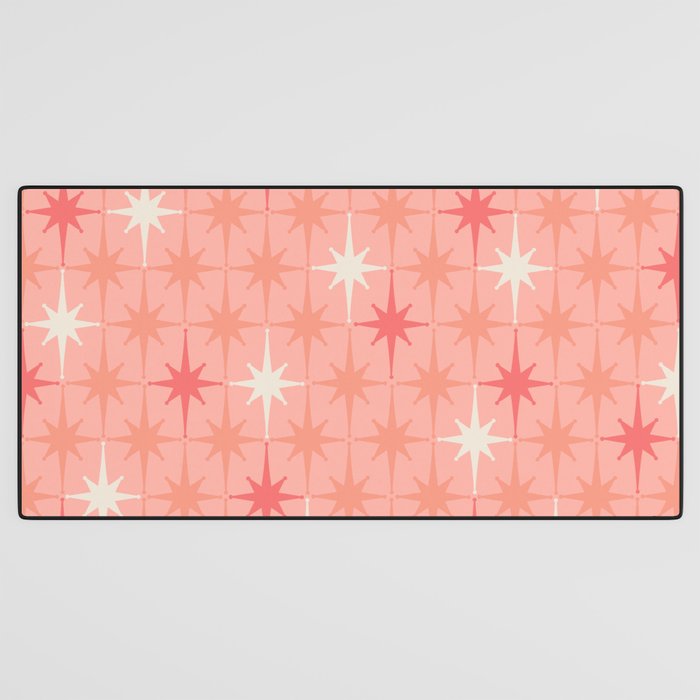 Mid Century Modern Retro Atomic Stars Pattern in Pink Peach Tones Desk Mat Gallery Image 3