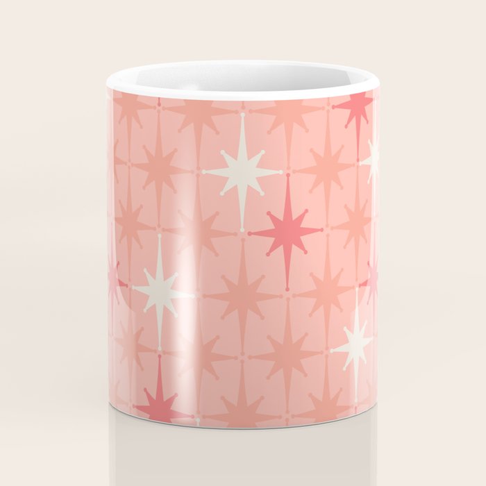 Mid Century Modern Retro Atomic Stars Pattern in Pink Peach Tones Coffee Mug Gallery Image 4