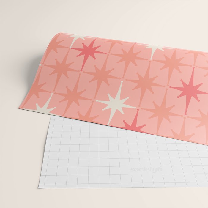 Mid Century Modern Retro Atomic Stars Pattern in Pink Peach Tones Wrapping Paper Gallery Image 2