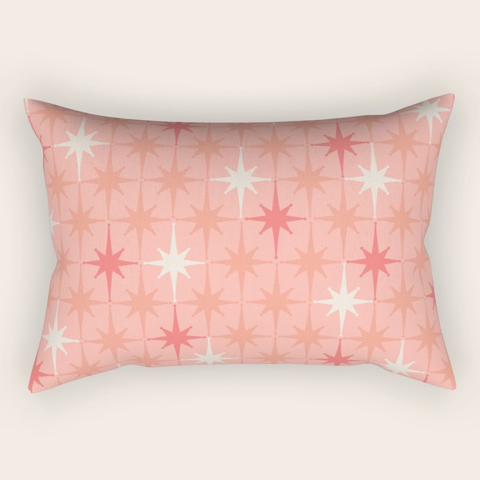 Mid Century Modern Retro Atomic Stars Pattern in Pink Peach Tones Rectangular Pillow Gallery Image 1