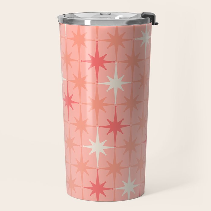 Mid Century Modern Retro Atomic Stars Pattern in Pink Peach Tones Travel Mug Gallery Image 2