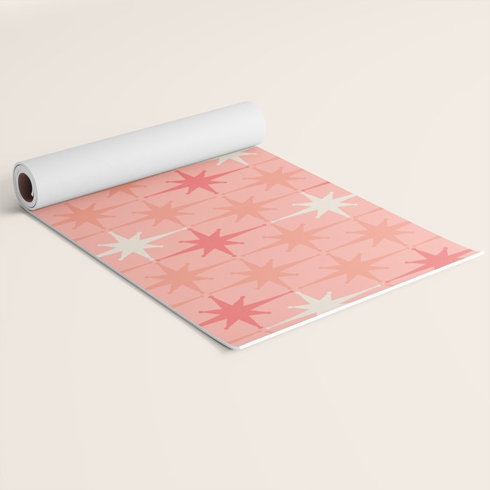 Mid Century Modern Retro Atomic Stars Pattern in Pink Peach Tones Yoga Mat Gallery Image 2