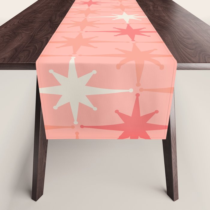 Mid Century Modern Retro Atomic Stars Pattern in Pink Peach Tones Table Runner Gallery Image 1