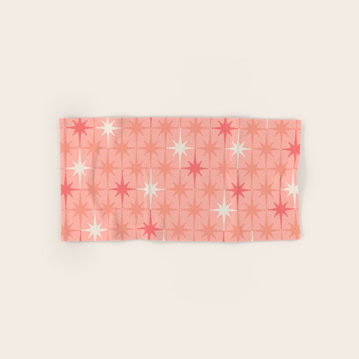 Mid Century Modern Retro Atomic Stars Pattern in Pink Peach Tones Bath Towel Gallery Image 1