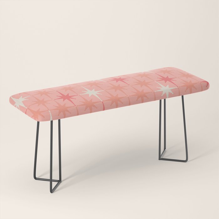 Mid Century Modern Retro Atomic Stars Pattern in Pink Peach Tones Bench Gallery Image 1