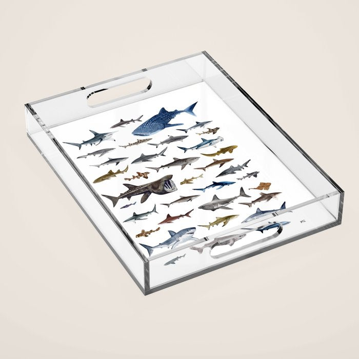 SHARKS poster-white Acrylic Tray Gallery Image 1
