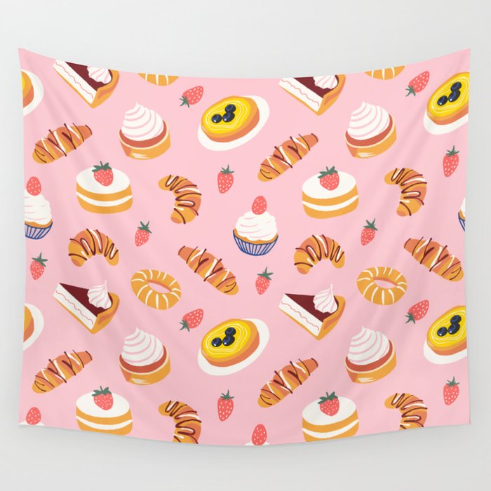 Vintage sweet pastry dessert food pattern Wall Tapestry Gallery Image 4
