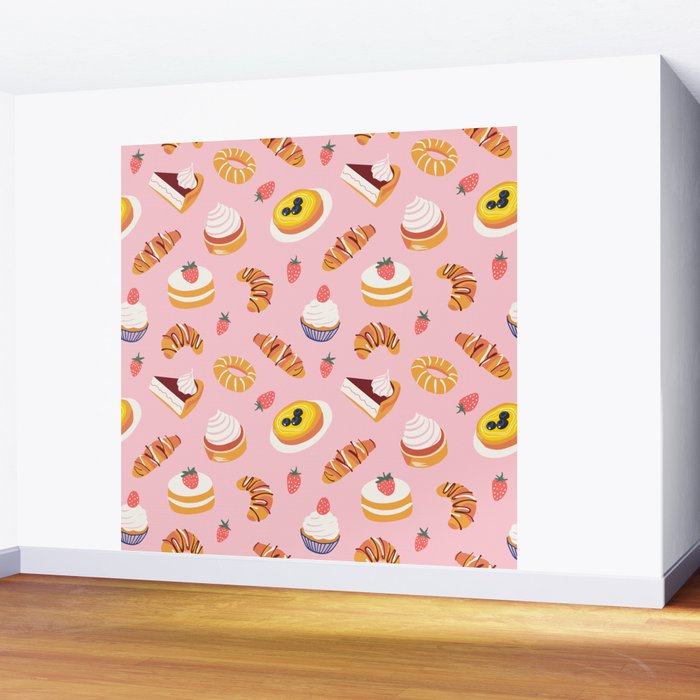 Vintage sweet pastry dessert food pattern Wall Mural Gallery Image 2