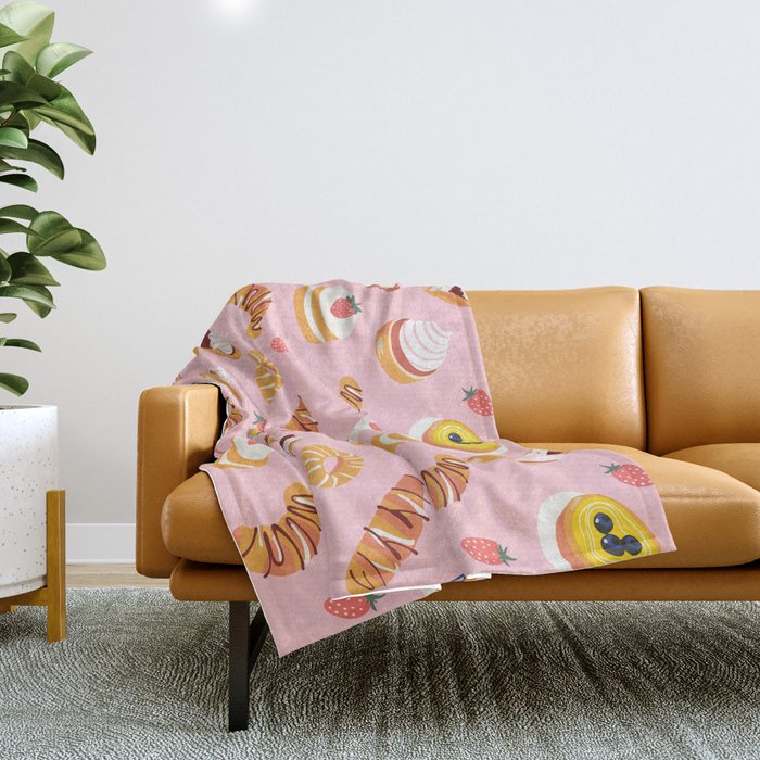 Vintage sweet pastry dessert food pattern Throw Blanket Gallery Image 1