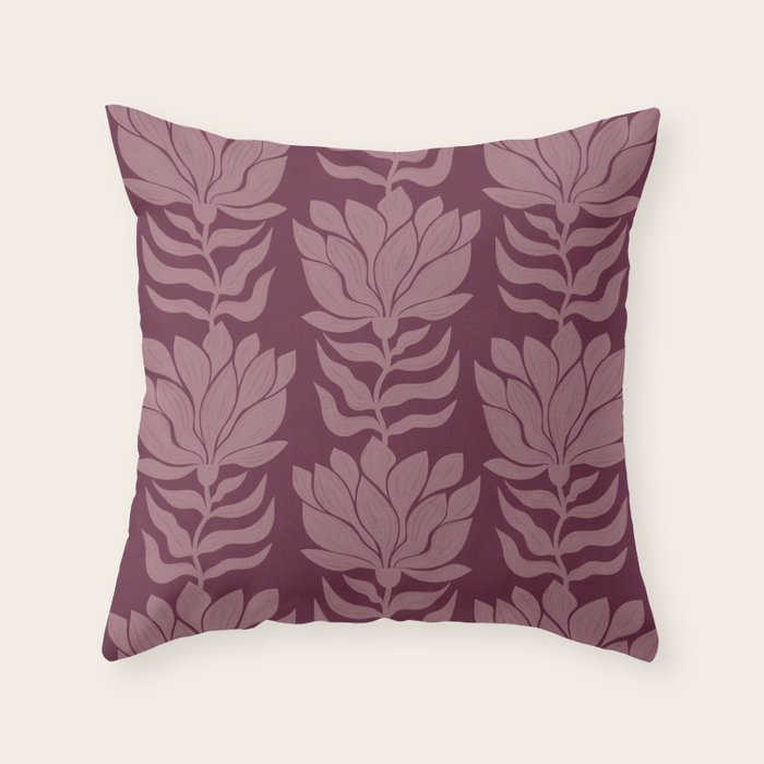 Modern Abstract Wavy Flowers in Plum Violet    Throw Pillow Gallery Image 1