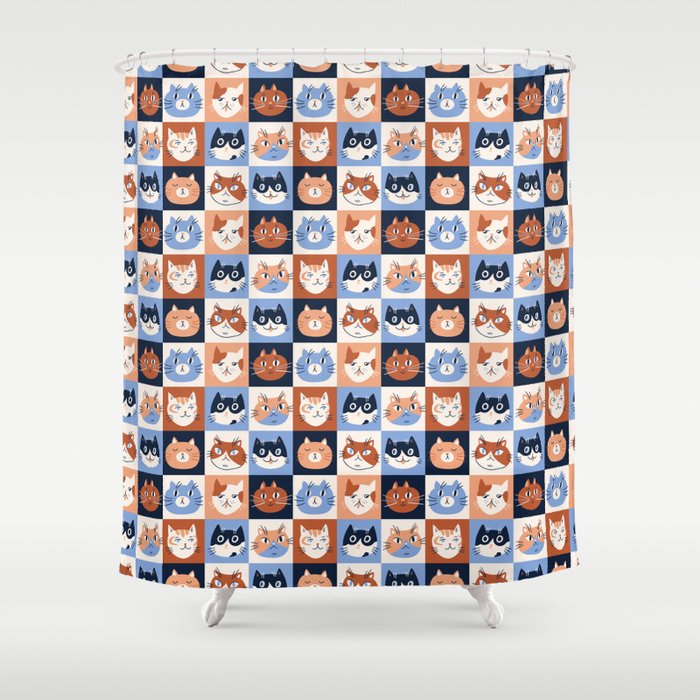 Colorful checkered cat pattern Shower Curtain Gallery Image 1