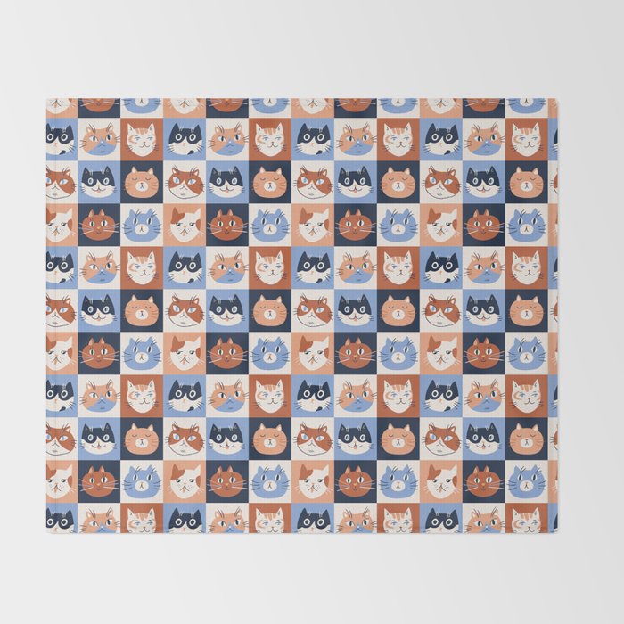 Colorful checkered cat pattern Throw Blanket Gallery Image 2