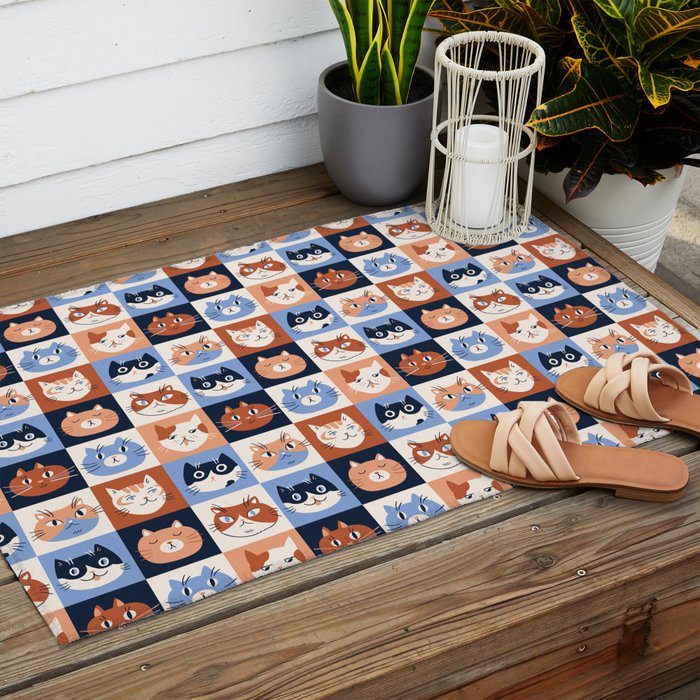 Colorful checkered cat pattern Outdoor Rug Gallery Image 2