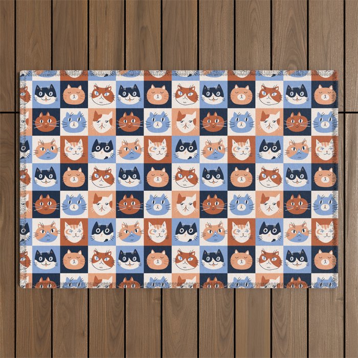 Colorful checkered cat pattern Outdoor Rug Gallery Image 1
