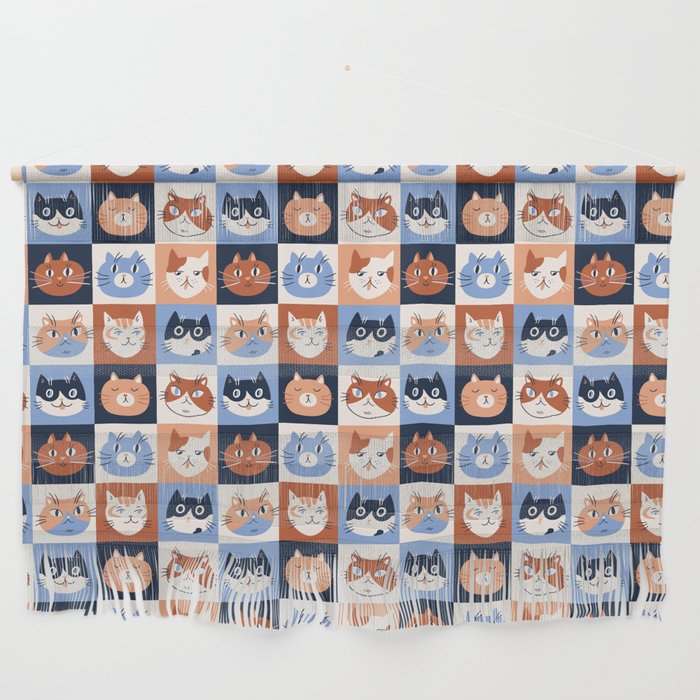 Colorful checkered cat pattern Wall Hanging Gallery Image 1