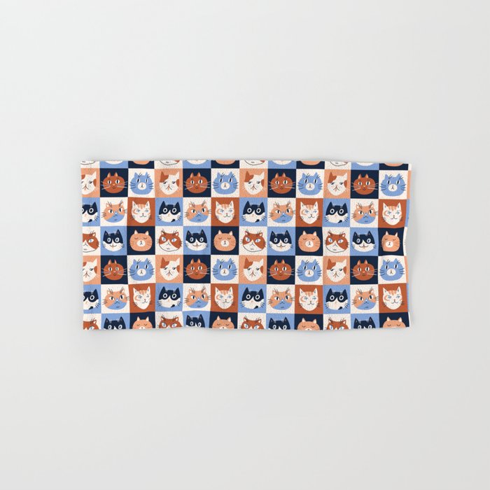 Colorful checkered cat pattern Bath Towel Gallery Image 1