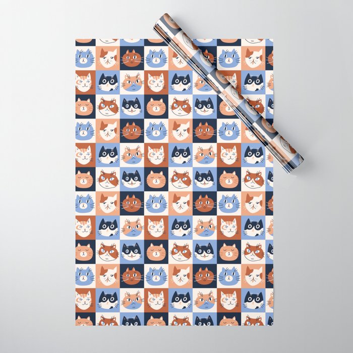 Colorful checkered cat pattern Wrapping Paper Gallery Image 1