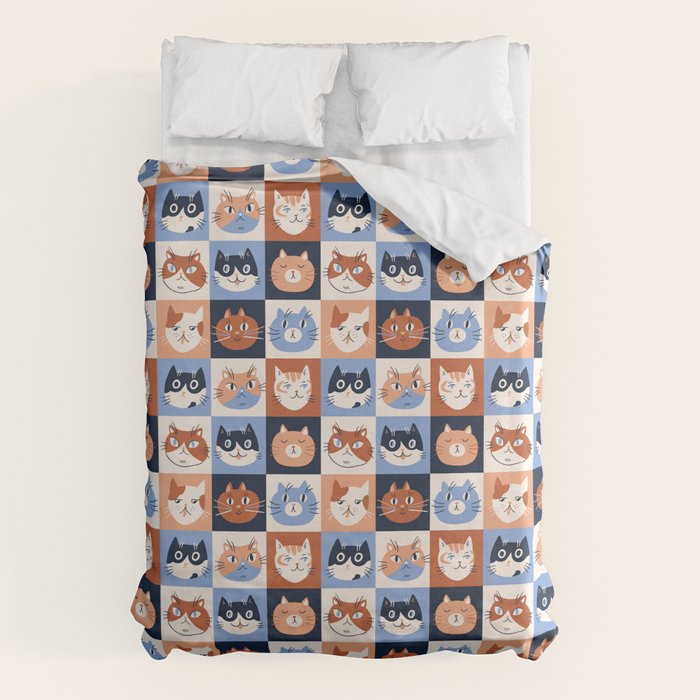 Colorful checkered cat pattern Duvet Cover Gallery Image 1