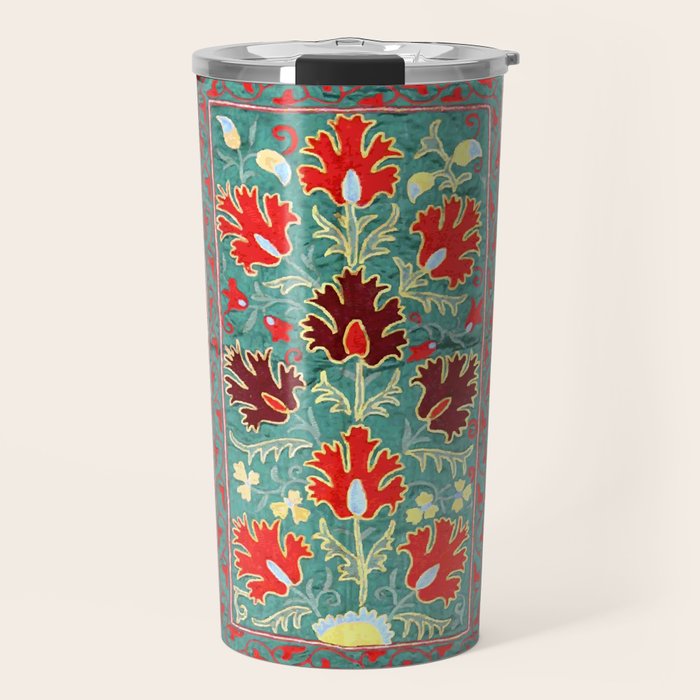 Turquoise Suzani Antique Floral Uzbek Embroidery Print Travel Mug Gallery Image 1