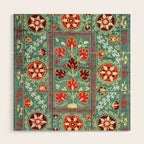 Turquoise Suzani Antique Floral Uzbek Embroidery Print Wood Wall Art Gallery Image 1