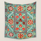 Turquoise Suzani Antique Floral Uzbek Embroidery Print Wall Tapestry Gallery Image 4
