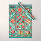 Turquoise Suzani Antique Floral Uzbek Embroidery Print Wrapping Paper Gallery Image 1