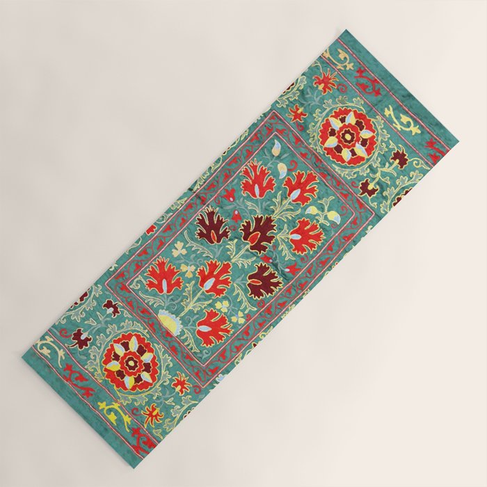 Turquoise Suzani Antique Floral Uzbek Embroidery Print Yoga Mat Gallery Image 1