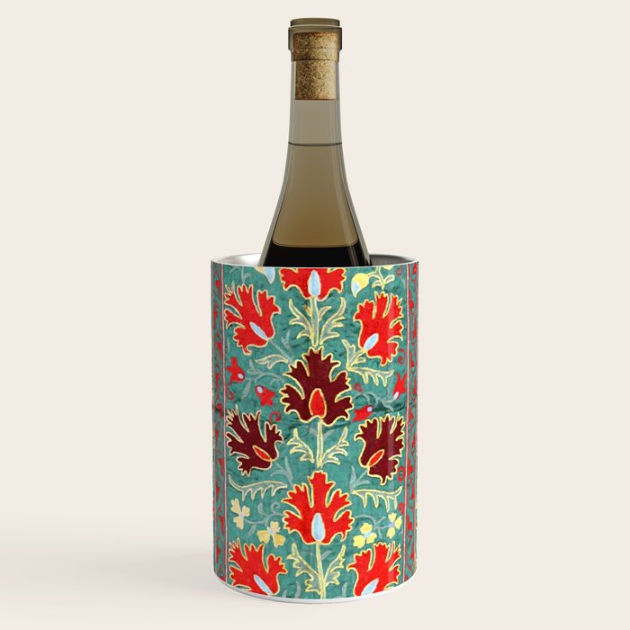 Turquoise Suzani Antique Floral Uzbek Embroidery Print Wine Chiller Gallery Image 1