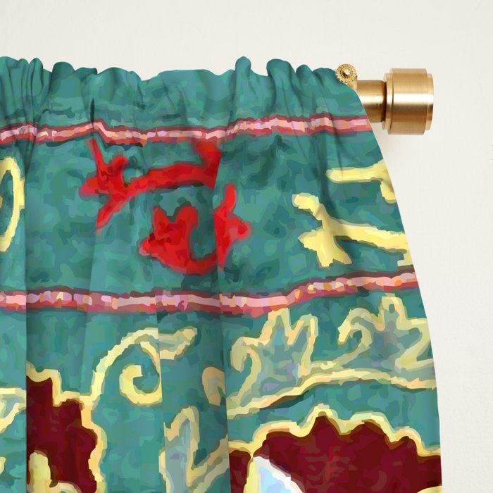 Turquoise Suzani Antique Floral Uzbek Embroidery Print Window Curtain Gallery Image 2