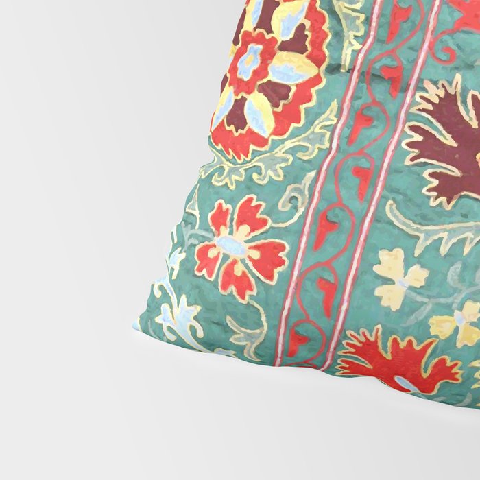 Turquoise Suzani Antique Floral Uzbek Embroidery Print Pillow Sham Gallery Image 4