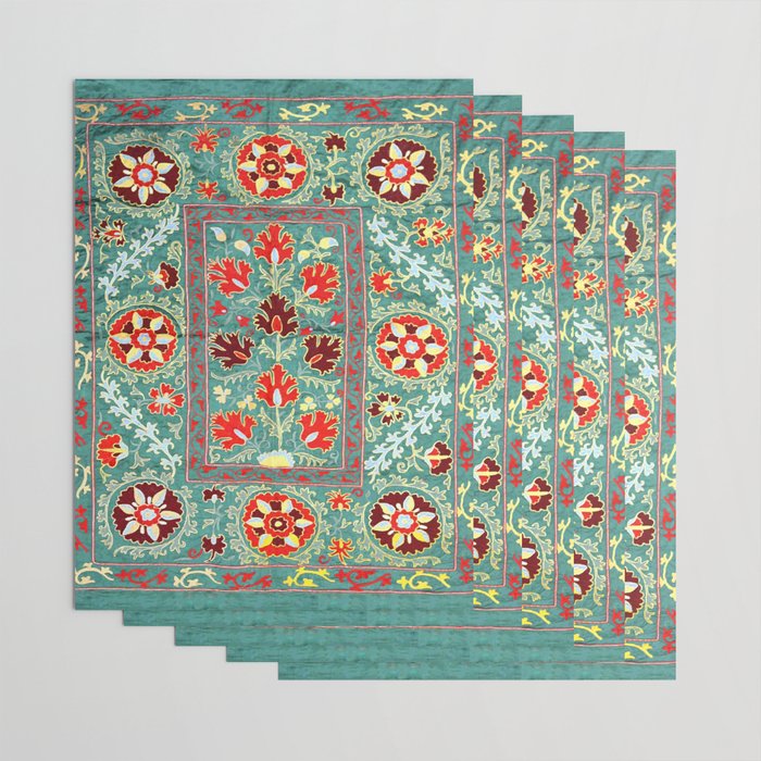 Turquoise Suzani Antique Floral Uzbek Embroidery Print Wrapping Paper Gallery Image 3