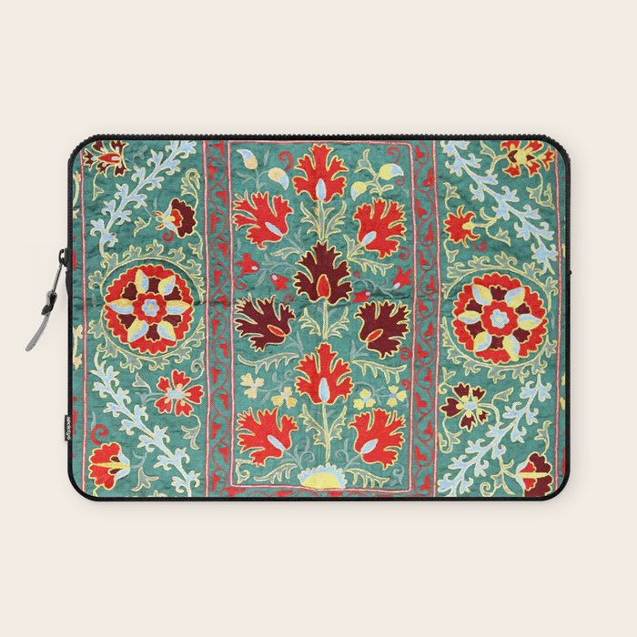 Turquoise Suzani Antique Floral Uzbek Embroidery Print Laptop Sleeve Gallery Image 1