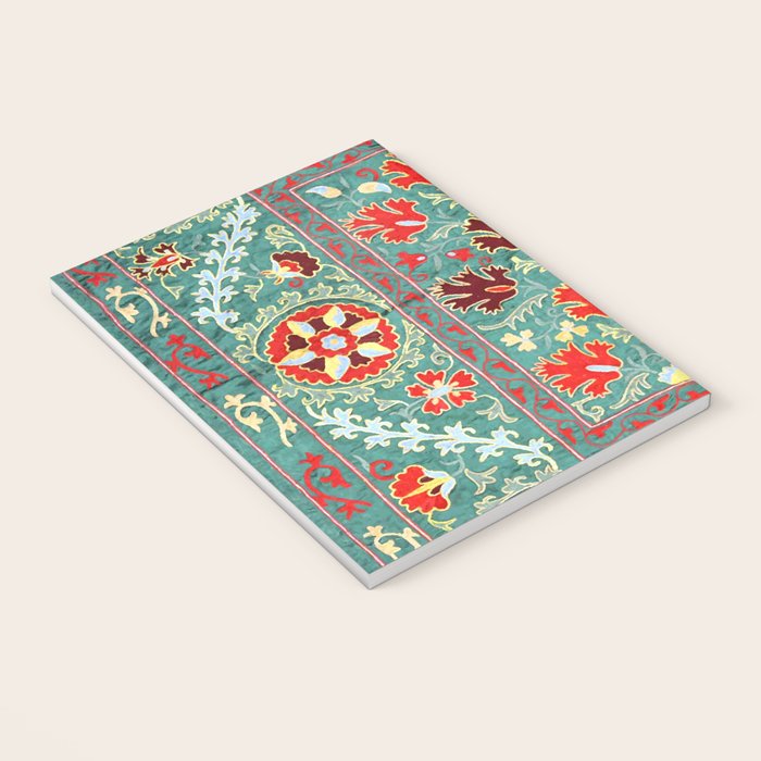 Turquoise Suzani Antique Floral Uzbek Embroidery Print Notebook Gallery Image 3