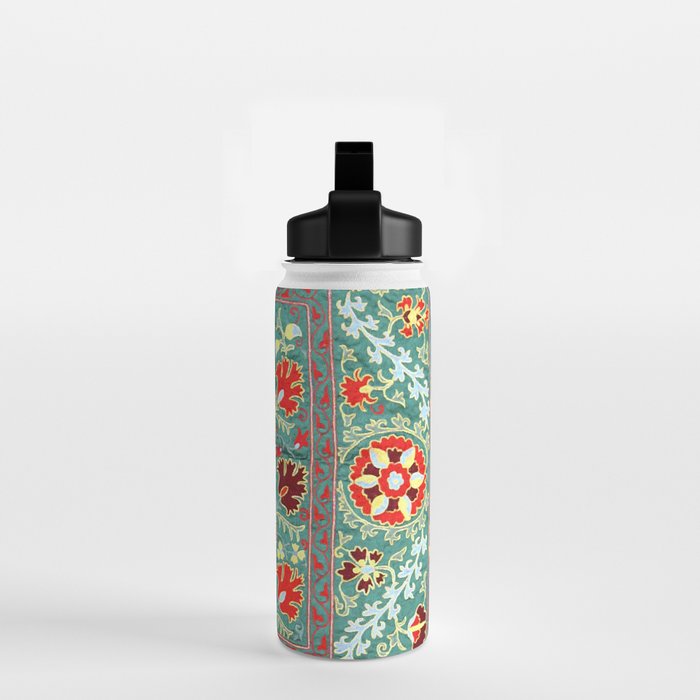 Turquoise Suzani Antique Floral Uzbek Embroidery Print Water Bottle Gallery Image 2