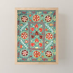 Turquoise Suzani Antique Floral Uzbek Embroidery Print Mini Art Print Gallery Image 1