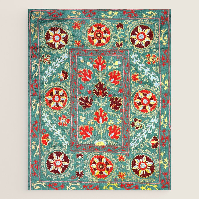 Turquoise Suzani Antique Floral Uzbek Embroidery Print Jigsaw Puzzle Gallery Image 1