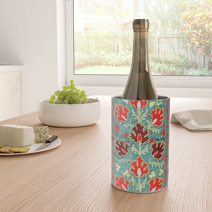 Turquoise Suzani Antique Floral Uzbek Embroidery Print Wine Chiller Gallery Image 4