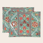 Turquoise Suzani Antique Floral Uzbek Embroidery Print Placemat Gallery Image 1