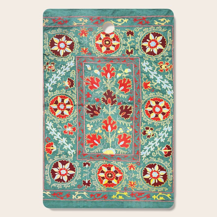 Turquoise Suzani Antique Floral Uzbek Embroidery Print Cutting Board Gallery Image 1