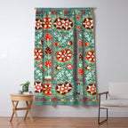 Turquoise Suzani Antique Floral Uzbek Embroidery Print Window Curtain Gallery Image 5