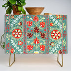 Turquoise Suzani Antique Floral Uzbek Embroidery Print Credenza Gallery Image 1