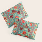 Turquoise Suzani Antique Floral Uzbek Embroidery Print Pillow Sham Gallery Image 3