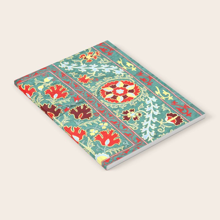 Turquoise Suzani Antique Floral Uzbek Embroidery Print Notebook Gallery Image 2