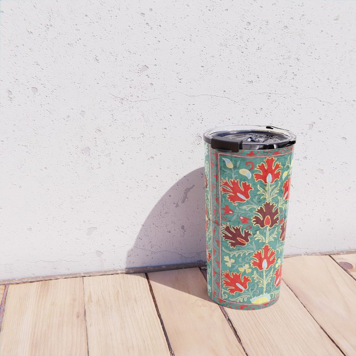 Turquoise Suzani Antique Floral Uzbek Embroidery Print Travel Mug Gallery Image 4