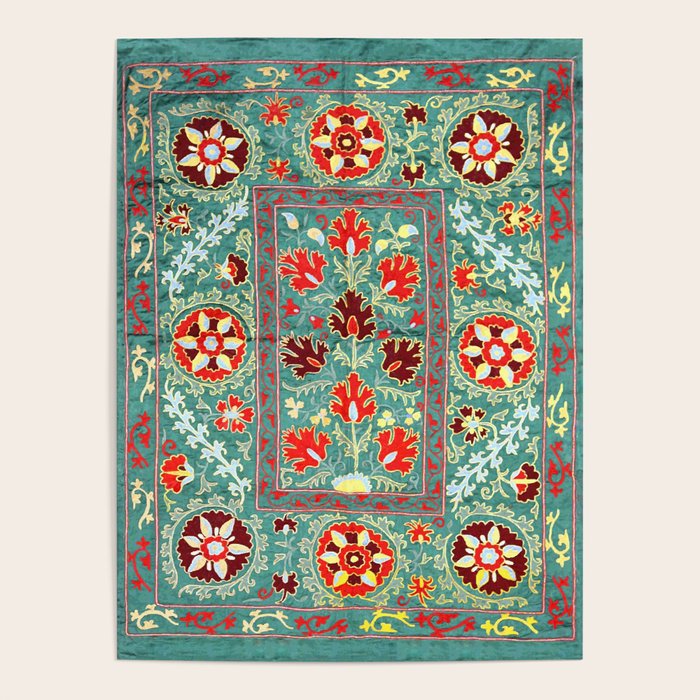 Turquoise Suzani Antique Floral Uzbek Embroidery Print Poster Gallery Image 4