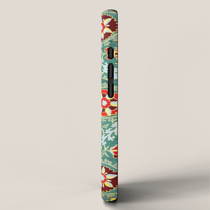 Turquoise Suzani Antique Floral Uzbek Embroidery Print iPhone Case Gallery Image 2