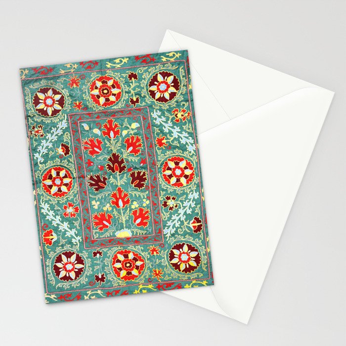 Turquoise Suzani Antique Floral Uzbek Embroidery Print Stationery Card Gallery Image 2