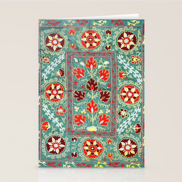 Turquoise Suzani Antique Floral Uzbek Embroidery Print Stationery Card Gallery Image 2