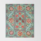 Turquoise Suzani Antique Floral Uzbek Embroidery Print Throw Blanket Gallery Image 2